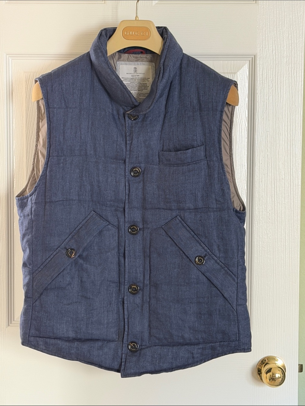 Brunello Cucinelli Navy cotton shell down vest